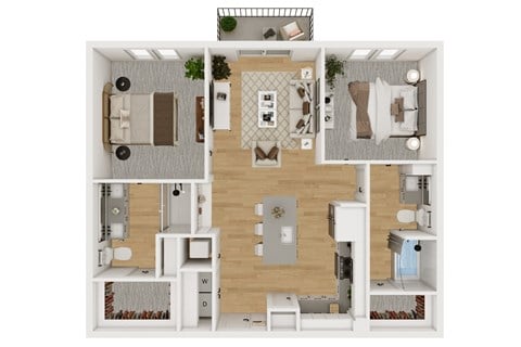 Floor plan for 2 beds, 2 baths, 974 sqft